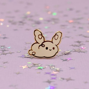 Dust Bunny Hard Enamel Mini Pin - Gold, Grey - Bunny Rabbit Lapel Pin Cloisonné Badge Cute Funny Pun