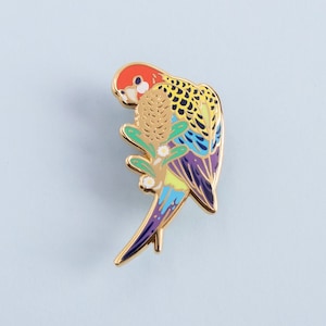 Eastern Rosella Australian Bird Hard Enamel Pin - Red Yellow Orange Blue Purple Green White Gold - Brooch, Badge, Jewellery, Lapel, Lanyard