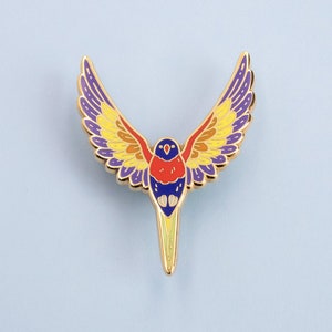 Rainbow Lorikeet Australian Bird Hard Enamel Pin - Red Yellow Orange Blue Purple Green Gold - Brooch, Badge, Jewellery, Lapel, Lanyard