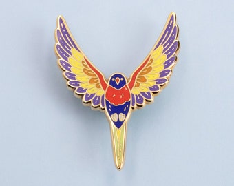 Rainbow Lorikeet Australian Bird Hard Enamel Pin - Red Yellow Orange Blue Purple Green Gold - Brooch, Badge, Jewellery, Lapel, Lanyard