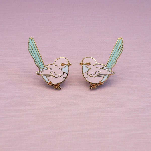 RETIRING! Splendid Fairywren Australian Bird Hard Enamel Pin - Pink White Blue & Gold - Brooch, Badge, Jewellery, Lapel, Lanyard, Collar Set