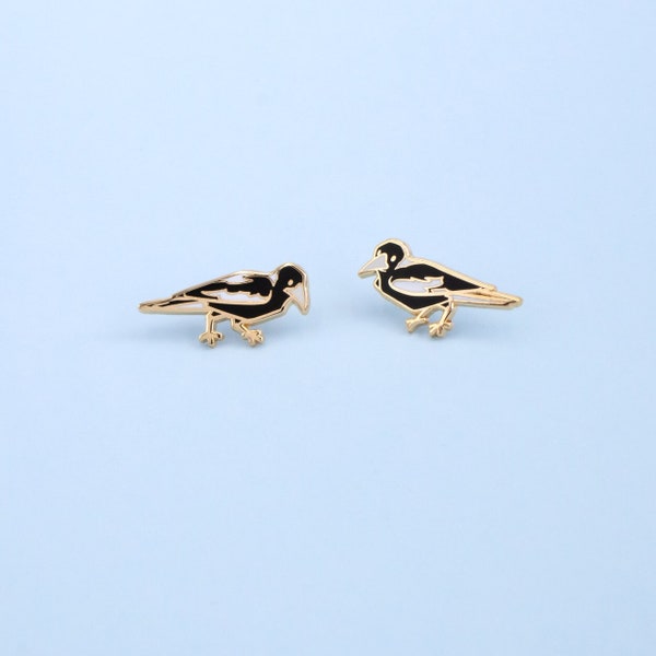 Magpie Australian Bird Hard Enamel Mini Pin - Black Grey White and Gold - Brooch, Badge, Jewellery, Lapel, Lanyard, Collar Set, Cute Gift