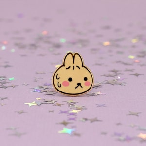 Steamed Bunny Hard Enamel Mini Pin - Gold, Beige, Pink - Bunny Rabbit Lapel Pin Cloisonné Badge Cute Funny Pun