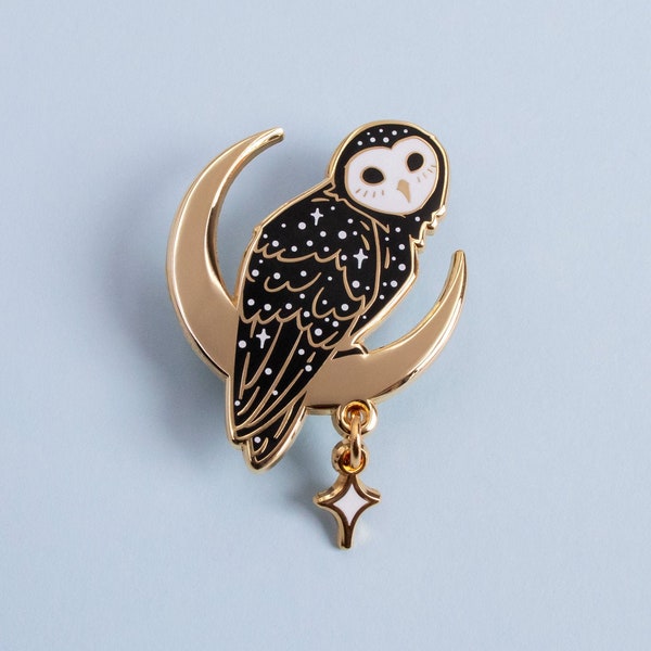 Sooty Owl Australian Bird Hard Enamel Pin - Black White Gold - Lapel Pin Cloisonné Badge