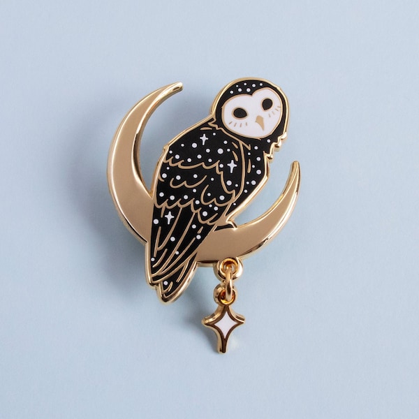 Rußige Eule australischer Vogel Hard Emaille Pin - Schwarz Weiß Gold - Anstecknadel Cloisonné Anstecker