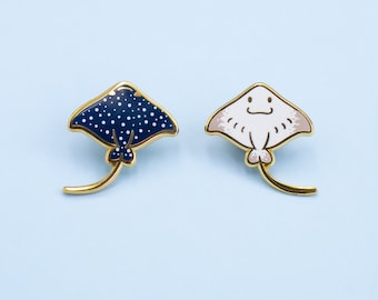 Stingray Hard Enamel Mini Pin Set - Gold Grey and White - Lapel Pin Cloisonné Badge - Spotted Eagle Ray Manta  Mermaid Pin