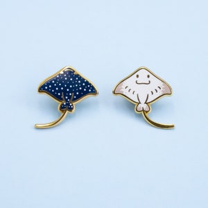 Stingray Hard Enamel Mini Pin Set - Gold Grey and White - Lapel Pin Cloisonné Badge - Spotted Eagle Ray Manta  Mermaid Pin