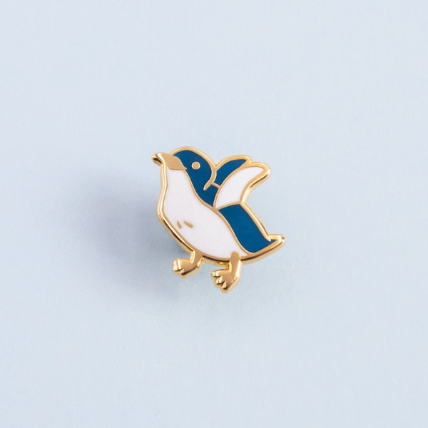 Little Penguin Australian Bird Hard Enamel Mini Pin - Blue, White, & Gold - Brooch, Badge, Jewellery, Lapel, Lanyard, Fairy Penguin, Cute