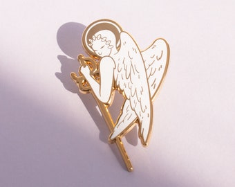 Angel Hard Enamel Pin - Gold White - Lapel Pin Cloisonné Badge Mythology Ophanim Ethereal Beauty Owl Eyes Wings