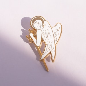 Angel Hard Enamel Pin - Gold White - Lapel Pin Cloisonné Badge Mythology Ophanim Ethereal Beauty Owl Eyes Wings