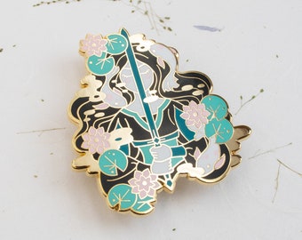 Lady of the Lake Hard Enamel Pin - Gold, Blue, Black, Green, Pink - Brooch, Badge, Jewellery, Lapel, Witchy, Mythology, King Arthur, Merlin