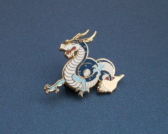 Sea Dragon Hard Enamel Pin - Gold, Blue, Red, White - Brooch, Badge, Jewellery, Lapel, Wyvern, Yokai, Mythology, Ocean Creature, Japanese