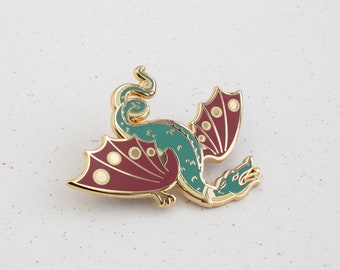 Medieval Dragon Hard Enamel Pin - Gold, Green, Red, Yellow- Brooch, Badge, Jewellery, Lapel, Wyvern, Bestiary, Animal, Mythology, Beast