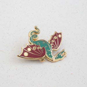 Medieval Dragon Hard Enamel Pin - Gold, Green, Red, Yellow- Brooch, Badge, Jewellery, Lapel, Wyvern, Bestiary, Animal, Mythology, Beast