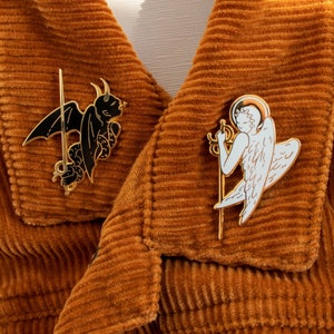 Angel and Demon Hard Enamel Pin Set - Gold Black White - Lapel Pin Cloisonné Badge Mythology Ophanim Ethereal Beauty Owl Snake