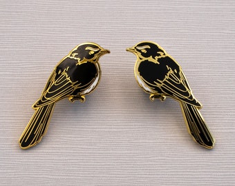 Willie Wagtail Bird Hard Enamel Pin - Black, White, and Gold - Lapel Pin Cloisonné Badge