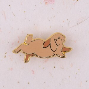 RETIRING! Jumping Lop Rabbit Hard Enamel Pin - Gold, Brown - Bunny Cute Lapel Pin Cloisonné Badge