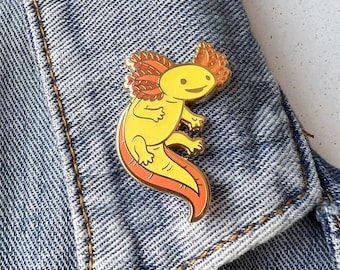 The Original Axolotl Hard Enamel Pin - Glow in the Dark Yellow - Lapel Pin Cloisonné Badge