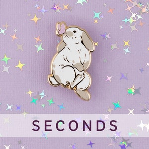 SECONDS SALE! Buttterfly Kiss Lop Bunny Hard Enamel Pin - Gold, White, Grey, Purple - Bunny Rabbit Lapel Pin Cloisonné Badge