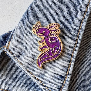 The Original Axolotl Hard Enamel Pin - Purple Glitter and Gold - Lapel Pin Cloisonné Badge