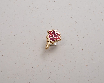 Rose Hard Enamel Mini Pin - Gold Red - Lapel Pin Cloisonné Badge Botanical Art Pretty Flower Board Fillers