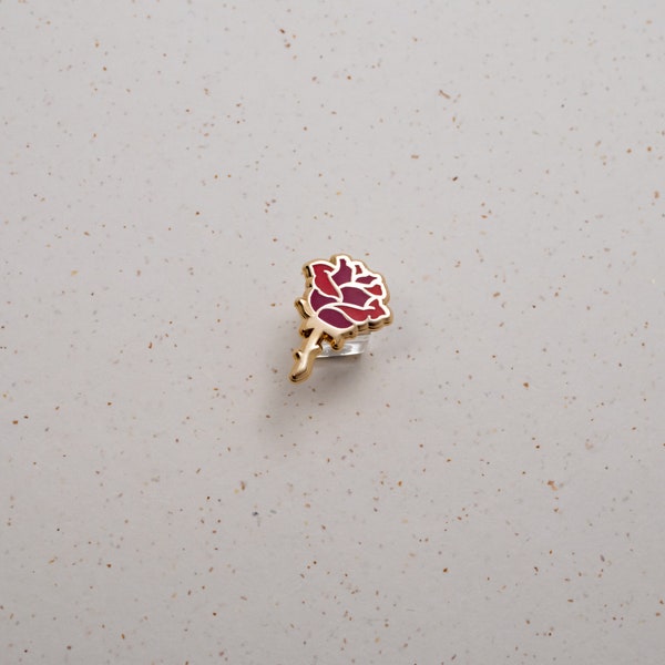 Rose Hard Enamel Mini Pin - Gold Red - Lapel Pin Cloisonné Badge Botanical Art Pretty Flower Board Fillers