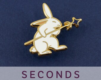 SECONDS SALE! Battle Bun Spear Warrior Hard Enamel Pin - Gold, White, Blue - Bunny Rabbit Lapel Pin Cloisonné Badge Medieval