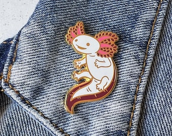 The Original Axolotl Hard Enamel Pin - White, Gold, and Pink - Lapel Pin Cloisonné Badge