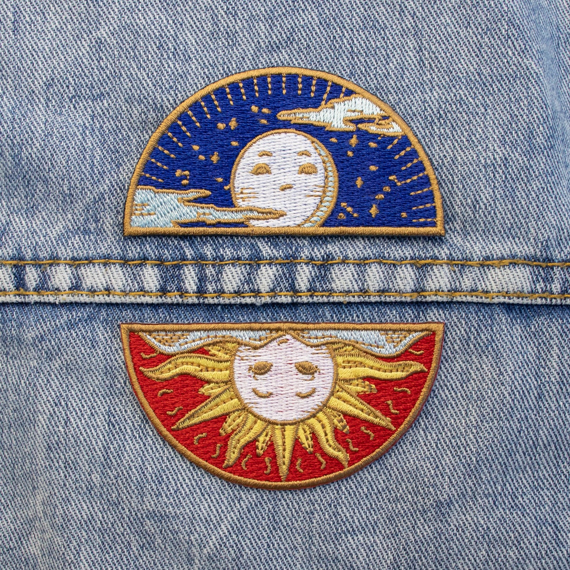 Sun and Moon Applique Iron on Patch Orange Black and Gold - Etsy