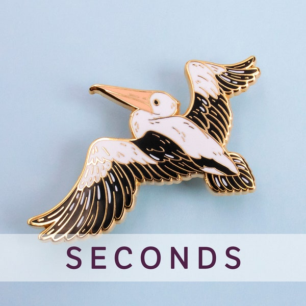 SECONDS SALE! Pelican Australian Bird Hard Enamel Pin - White Black Gold - Lapel Pin Cloisonné Badge