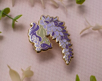 RETIRING! Wisteria Flower Mermaid - Fleur-maids Enamel Pin Series - Gold, Green, Purple - Hard Enamel Lapel Pin Cloisonné Badge