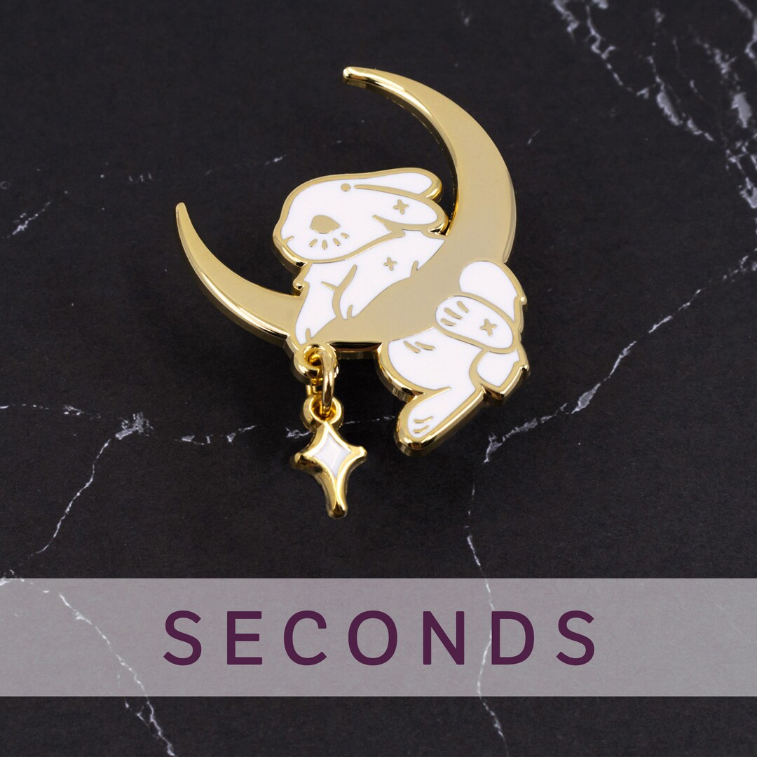 SECONDS SALE! Moon Rabbit Hard Enamel Pin - Gold, White - Bunny Rabbit ...