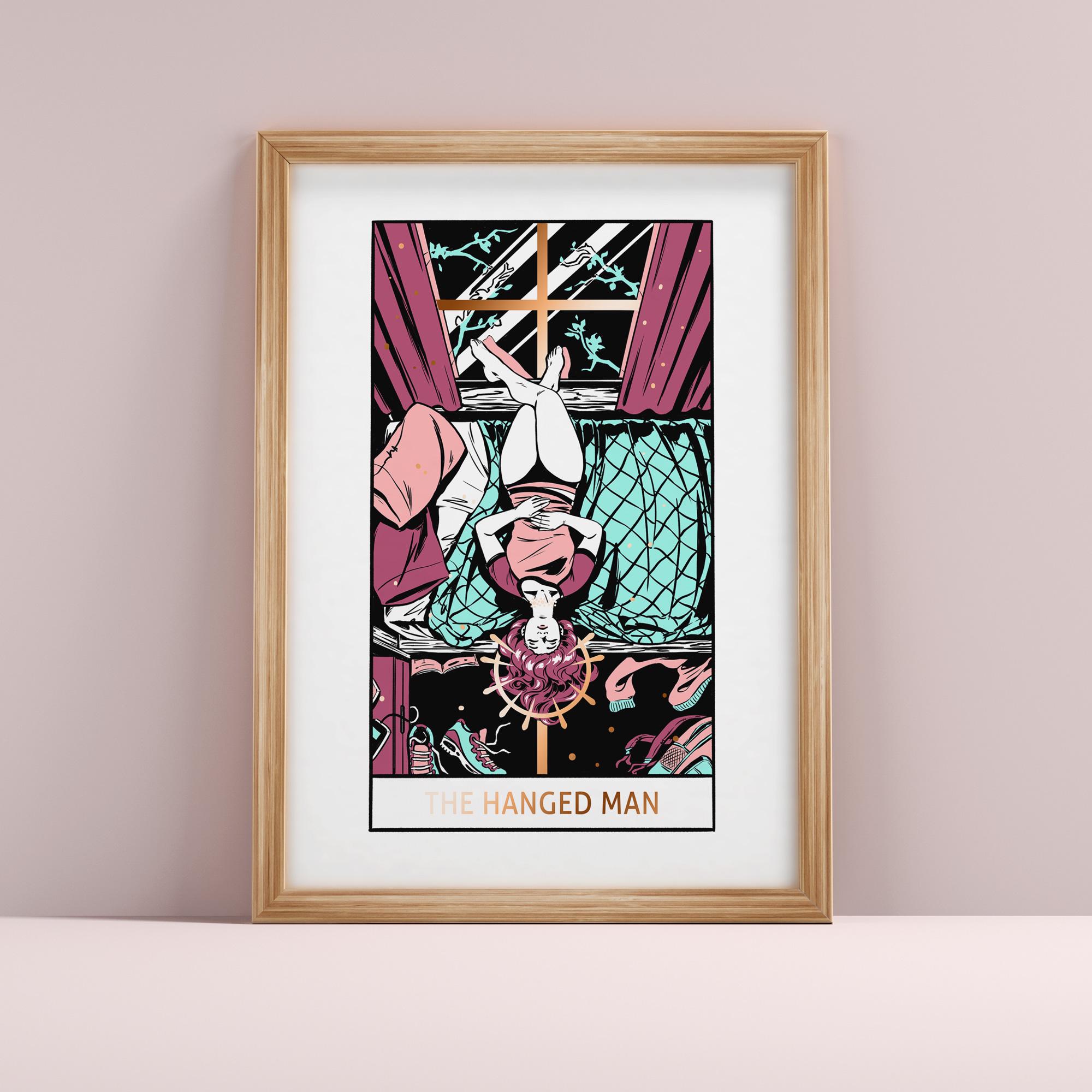 吊るされた男のタロットカードのイラスト - A4サイズ 金箔プリント