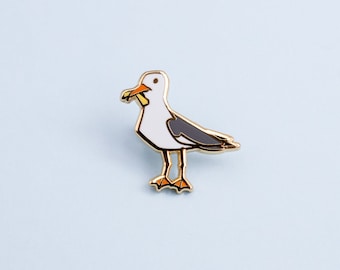 Möwe mit Chip Australischer Vogel Hard Emaille Mini Pin - Weiß Grau und Gold - Anstecknadel Cloisonné Anstecker