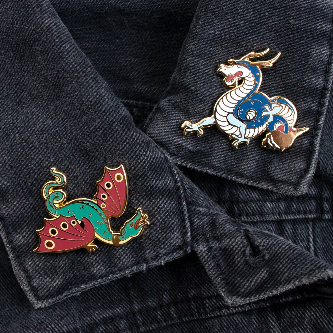 Sea Dragon Enamel Pin Hard Enamel Gold Blue Red Lapel | Etsy