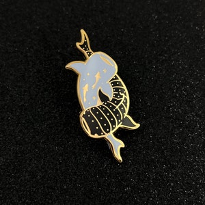 Pisces Zodiac Hard Enamel Pin - Blue, Black, Gold - Sun Sign Star Horoscope Astrology Mythology Whale Shark Lapel Pin Cloisonné Badge