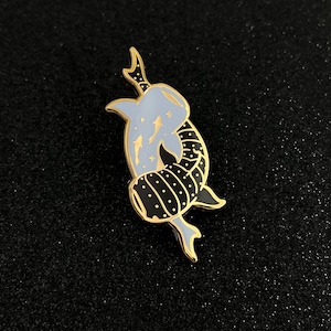 Pisces Zodiac Hard Enamel Pin - Blue, Black, Gold - Sun Sign Star Horoscope Astrology Mythology Whale Shark Lapel Pin Cloisonné Badge