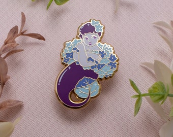 RETIRING! Hydrangea Flower Mermaid - Fleur-maids Enamel Pin Series - Gold, Blue, Purple - Hard Enamel Lapel Pin Cloisonné Badge