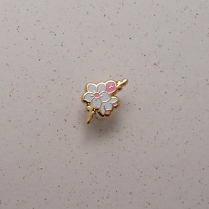 Cherry Blossom Hard Enamel Mini Pin - Gold White Pink - Lapel Pin Cloisonné Badge Botanical Art Pretty Flower Board Fillers