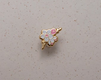 Kirschblüte Harte Emaille Mini Pin - Gold Weiß Rosa - Anstecknadel Cloisonné Abzeichen Botanische Kunst Hübsche Blume Board Fillers