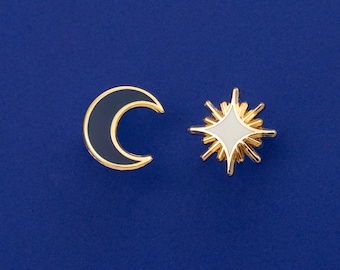 Moon and Star Hard Enamel Mini Pin Set - Gold, White, Blue - Fantasy Space Sun Lapel Pin Cloisonné Badge Medieval Mythology Board Filler