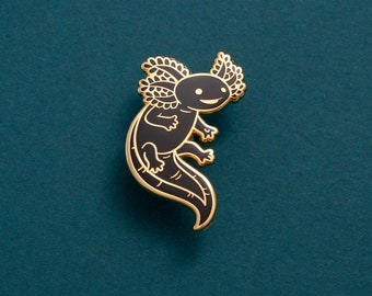 Der Original Axolotl Hard Enamel Pin - Schwarz, und Gold - Anstecknadel Cloisonné Badge