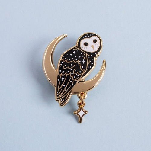 Sooty Owl Australian Bird Hard Enamel Pin - Black White Gold - Lapel Pin Cloisonné Badge