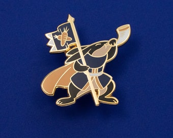 Rabbit Warrior Herald Hard Enamel Pin - Gold, Black, Blue, Orange - Battle Bunny Fantasy Lapel Pin Cloisonné Badge Medieval RPG DnD Class