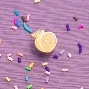 Mini Peach Hard Enamel Pin - Gold, Orange, Pink, Yellow - Lapel Badge, Brooch, Cheeky, Fruit, Food, Board Fillers