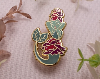 RETIRING! Rose Mermaid - Fleur-maids Enamel Pin Series - Gold, Green, Red - Hard Enamel Lapel Pin Cloisonné Badge