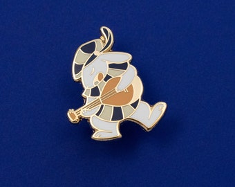 Rabbit Warrior Bard Hard Enamel Pin - Gold, White, Grey, Orange, Blue - Battle Bunny Fantasy Lapel Pin Cloisonné Badge Medieval RPG DnD