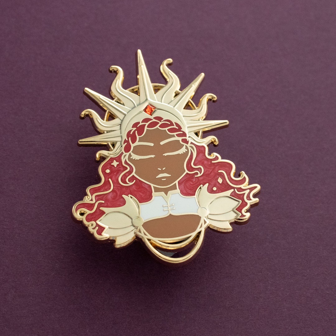 Greek Sun Pin Sun Goddess Hard Enamel Pin - Gold, White, Pearlescent Red, Brown ...