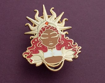 LIMITED EDITION! Sun Goddess Hard Enamel Pin - Gold, White, Pearlescent Red, Brown - Brooch, Badge, Jewellery, Lapel, Witchy, Celestial