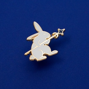 Rabbit Warrior Spear Hard Enamel Pin - Gold, White, Blue - Battle Bunny ...